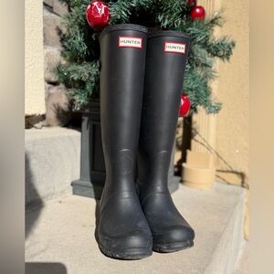 Black Original Tall Adjustable Back Hunter Rainboots, sz 6US